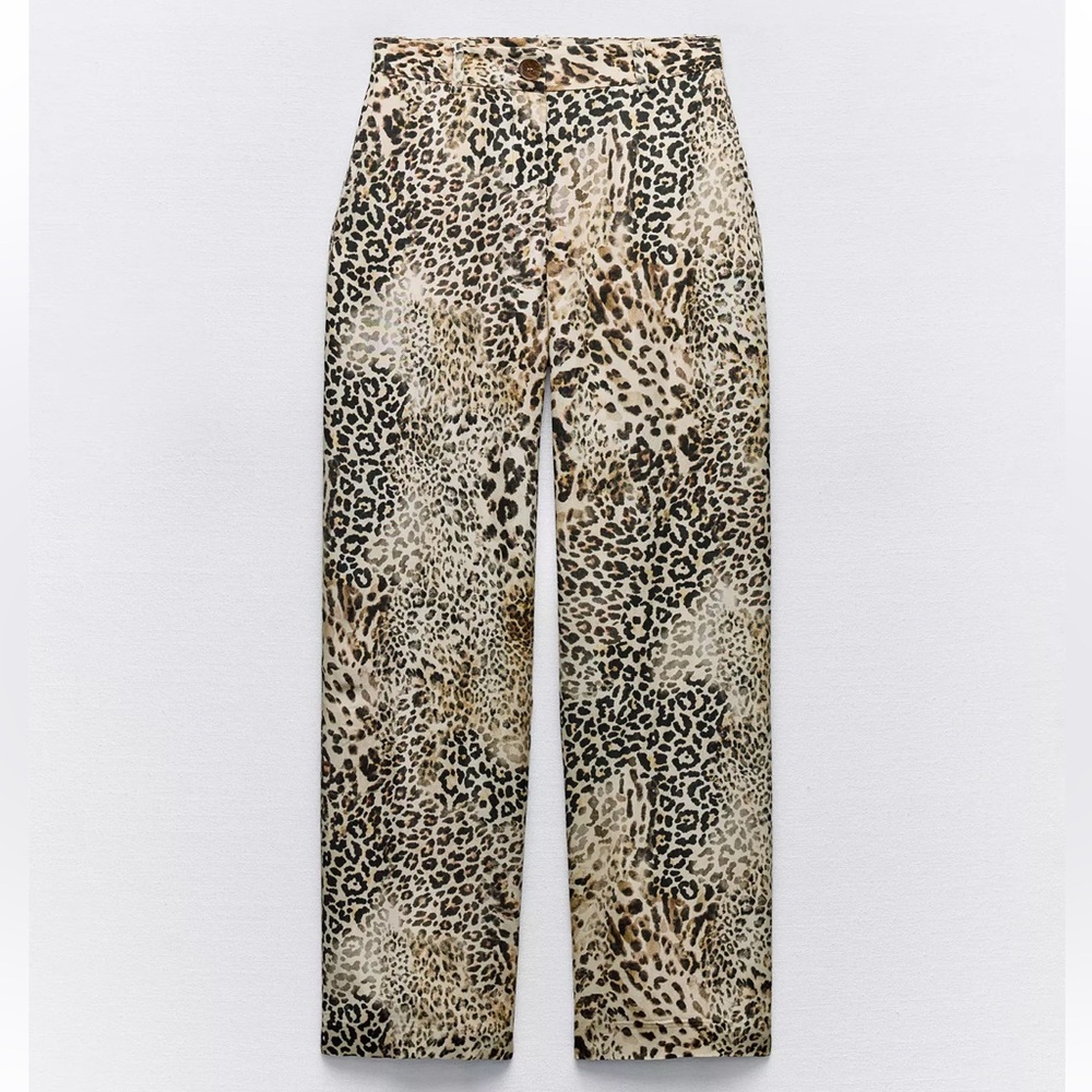 Zara Animal Print Straight Leg Pants